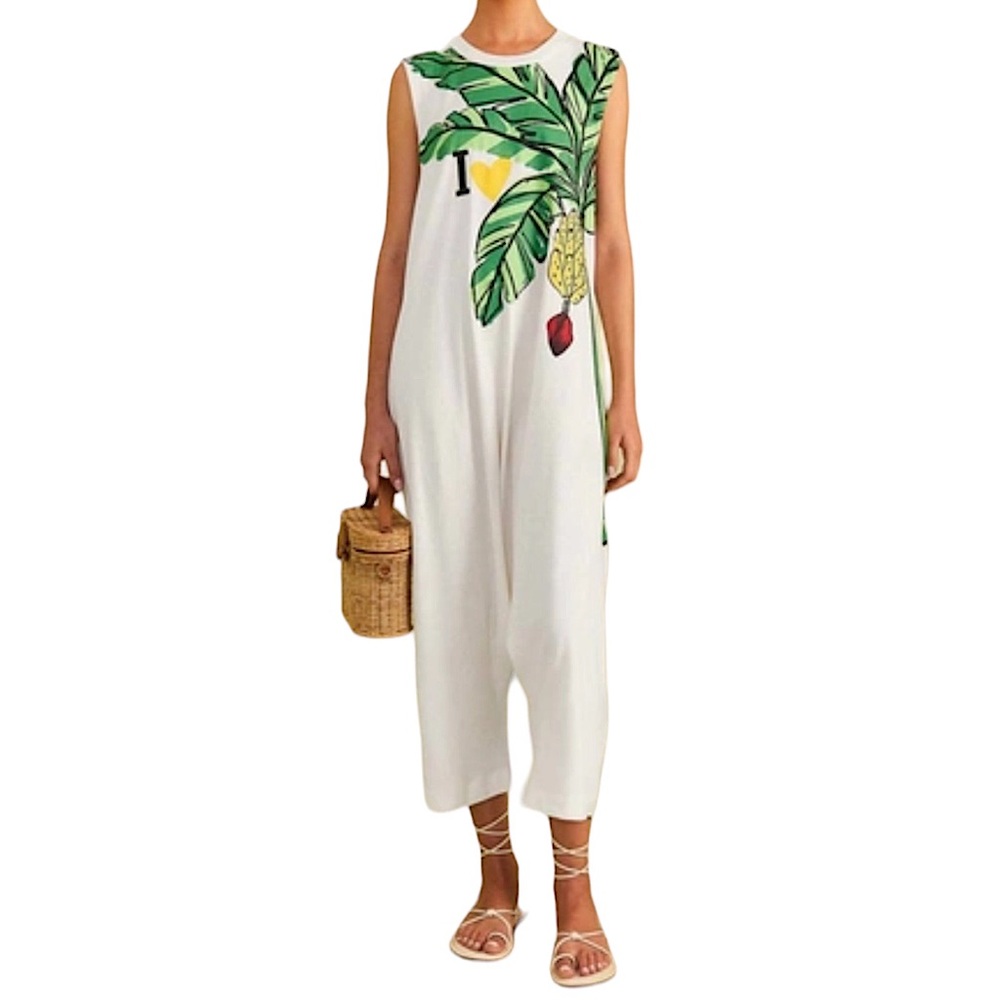 Farm Rio women’s I heart bananas jumpsuit size M white